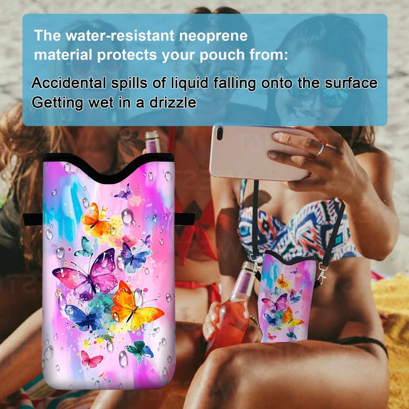 otilil Neoprene Cell Phone Sleeve Pouch Case Bag with Crossbody Strap Neck Lanyard for Women 7.1 X 3.9 in Tie Dye Butterfly - Image 4